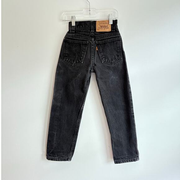 VTG Little Levi’s USA Made kids Denim Jeans Orange Tab Slim Black Wash 5/6y - Picture 1 of 8